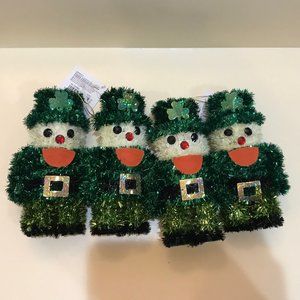 St. Patrick's Day Tinsel Leprechaun Ornaments Decorations Set of 4 NWT